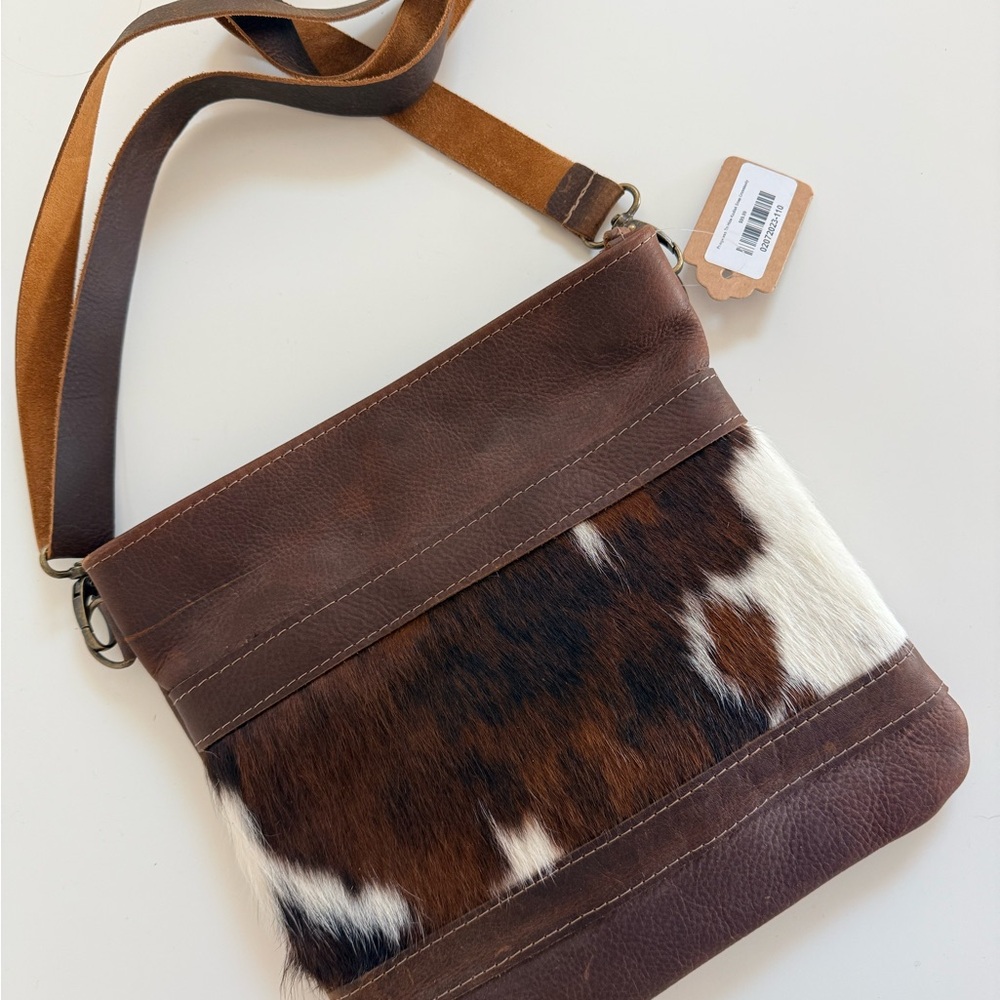 NWT Brown and White cowhide & Leather Crossbody Bag